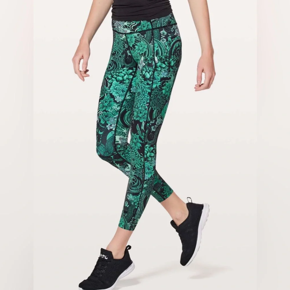 Lululemon Fast & Free 7/8 Tight II 25” Nulux Memoir Multi Green sz6 - Picture 1 of 9